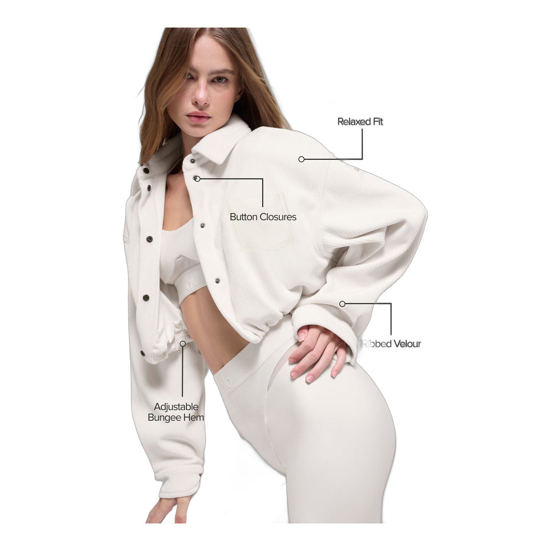 alo Ribbed Velour Cropped Mountain Side Jacket - Ivory