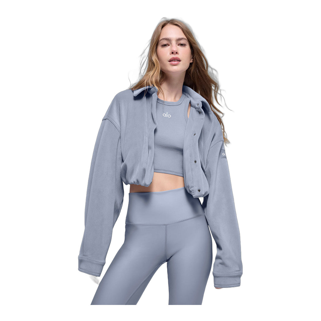 alo Ribbed Velour Cropped Mountain Side Jacket - Winter Frost