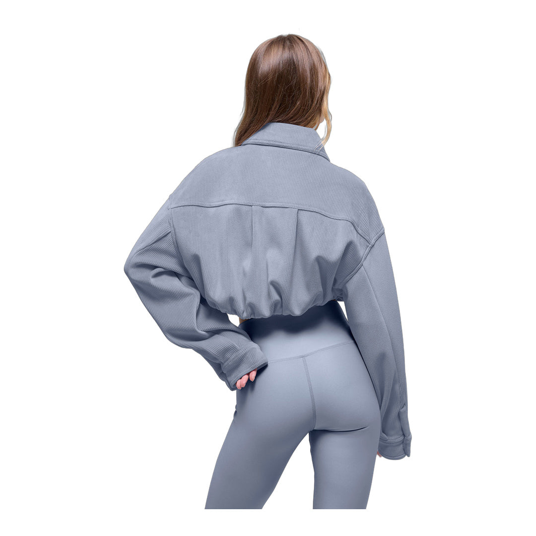 alo Ribbed Velour Cropped Mountain Side Jacket - Winter Frost