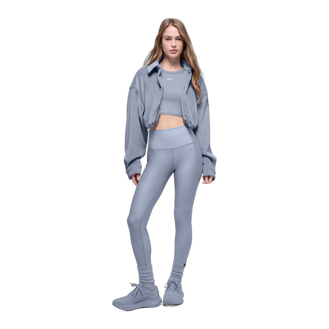 alo Ribbed Velour Cropped Mountain Side Jacket - Winter Frost