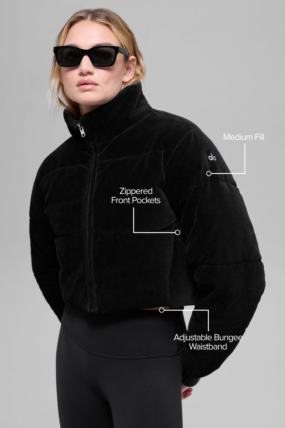 alo Micro Corduroy Dreamy Puffer - Black