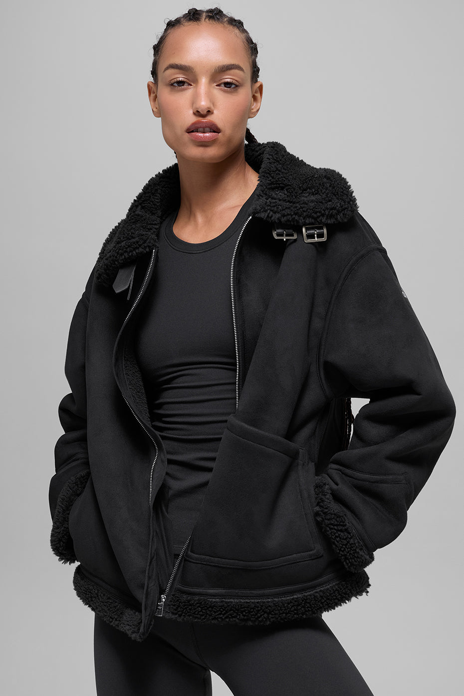 alo Faux Shearling Grand Jacket - Black