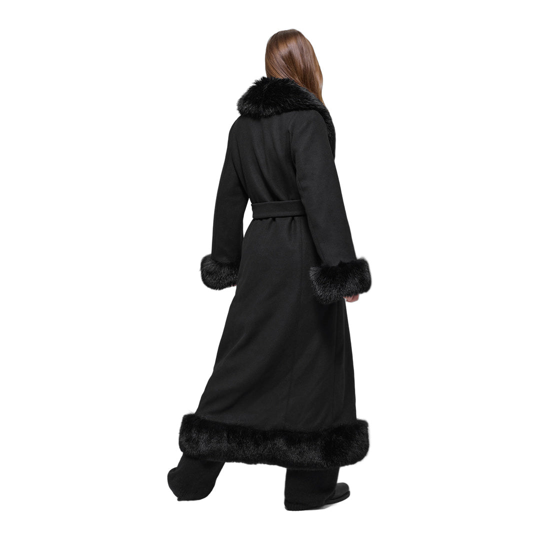alo Faux Fur Trimmed Longline Coat - Black
