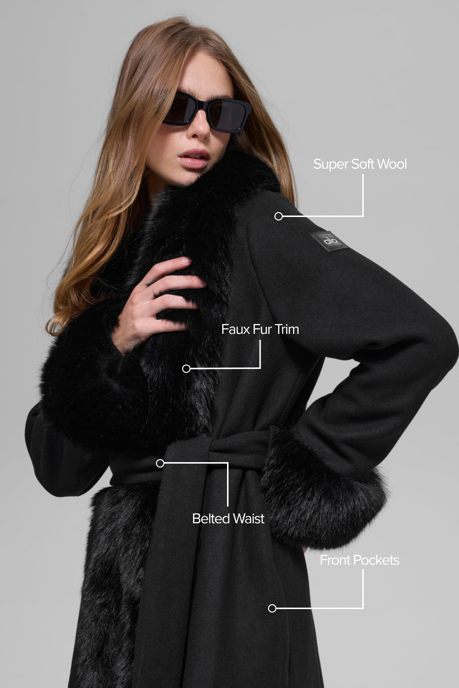 alo Faux Fur Trimmed Longline Coat - Black