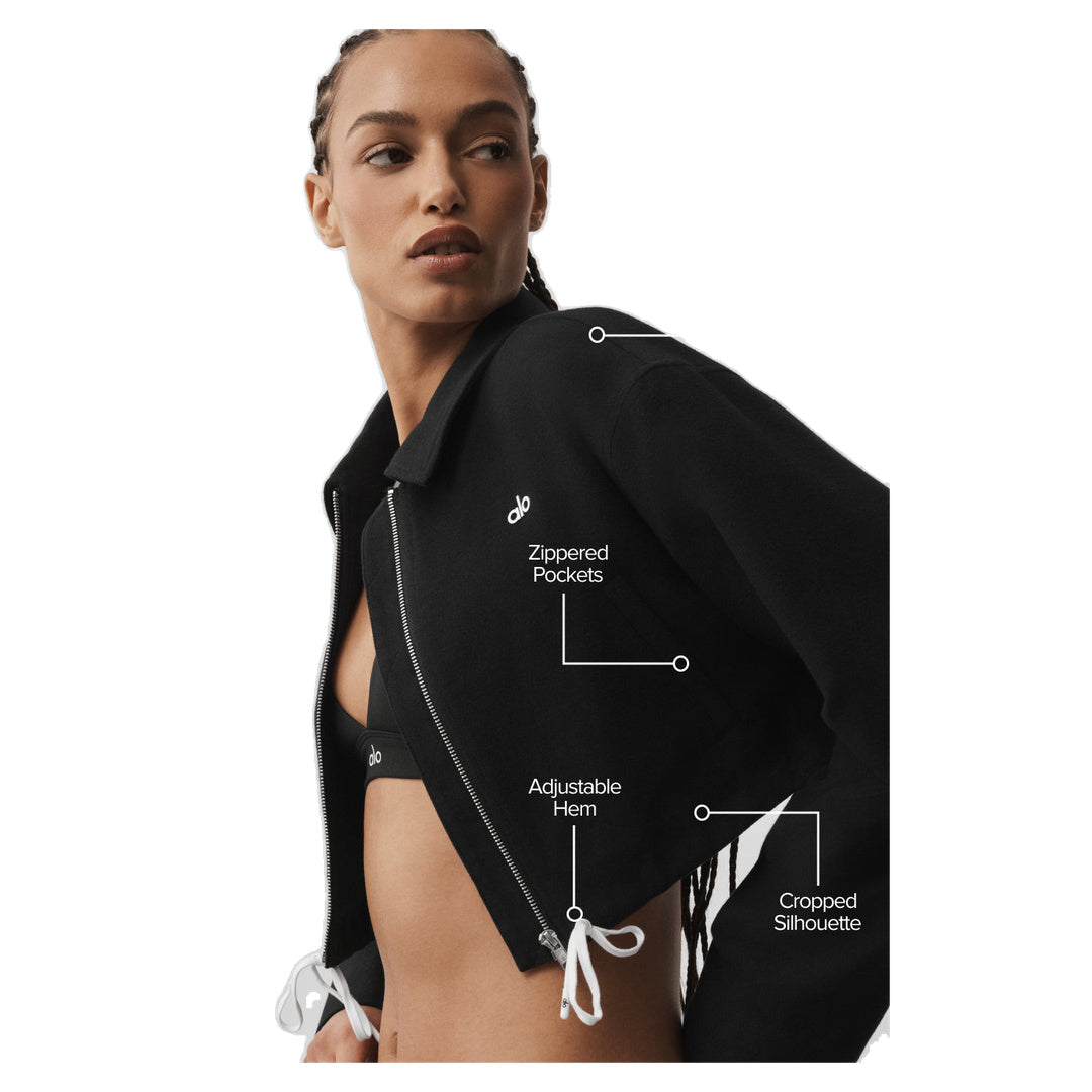 ALO Cropped Fan Favorite Full Zip Jacket - Black