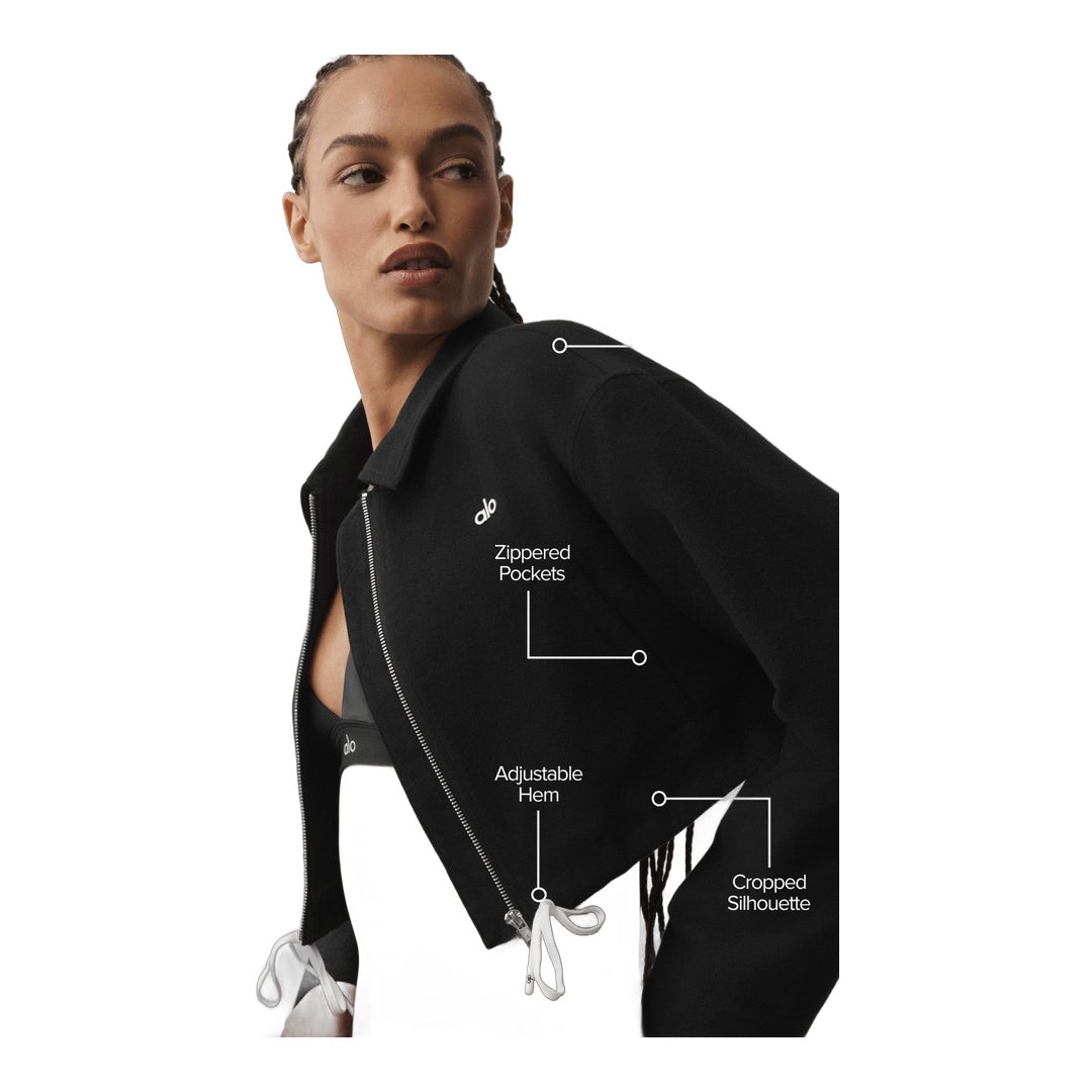 alo Cropped Fan Favorite Full Zip Jacket - Black