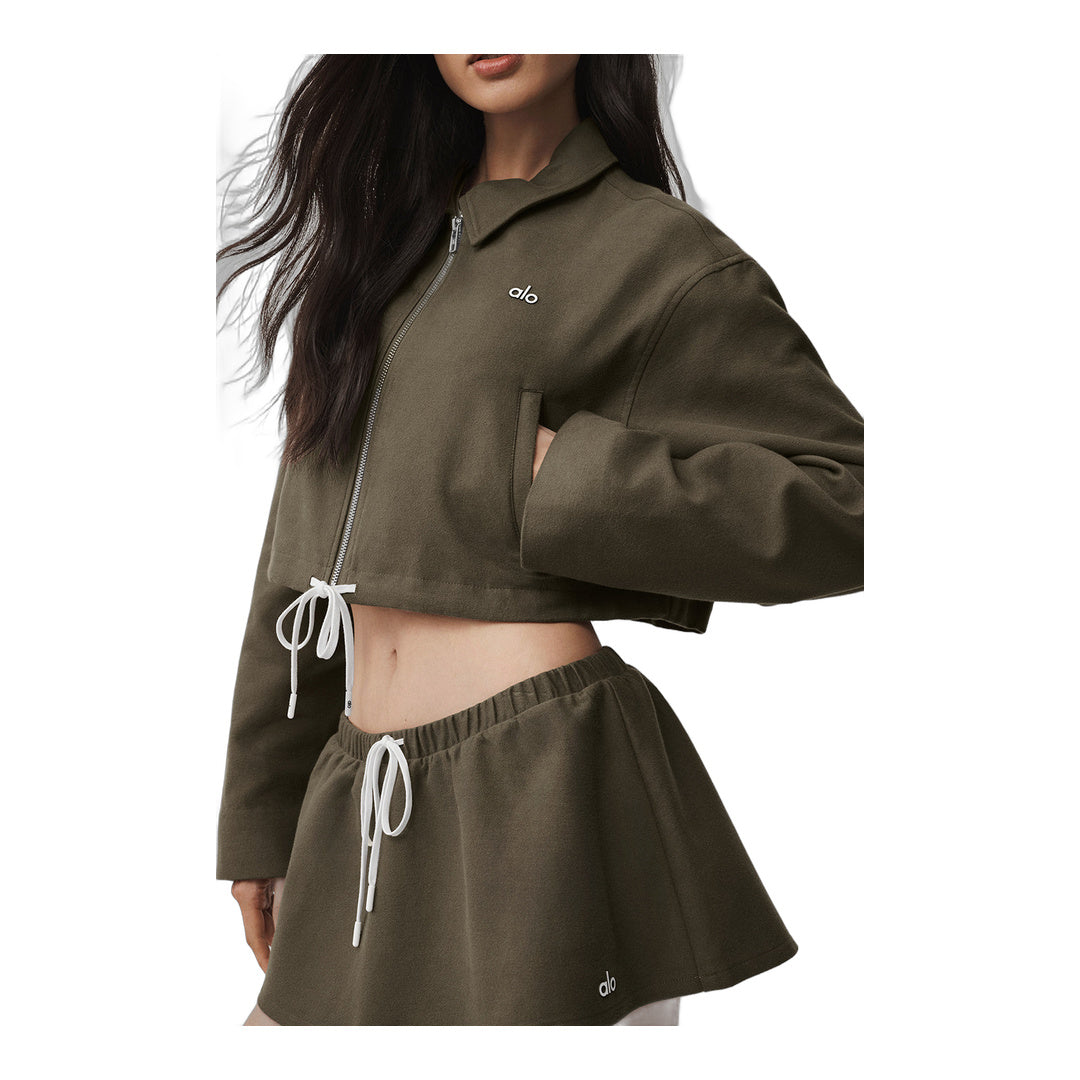 alo Cropped Fan Favorite Full Zip Jacket - Olive Tree