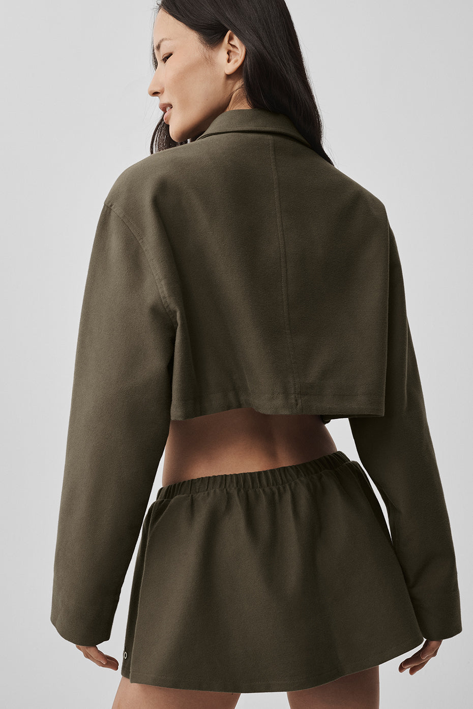 alo Cropped Fan Favorite Full Zip Jacket - Olive Tree