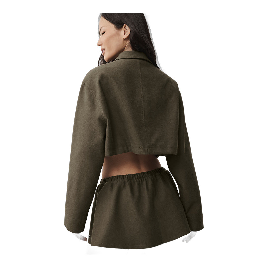 alo Cropped Fan Favorite Full Zip Jacket - Olive Tree