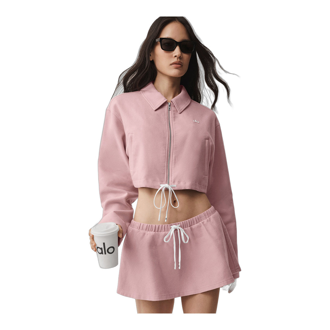 alo Cropped Fan Favorite Full Zip Jacket - Vintage Pink