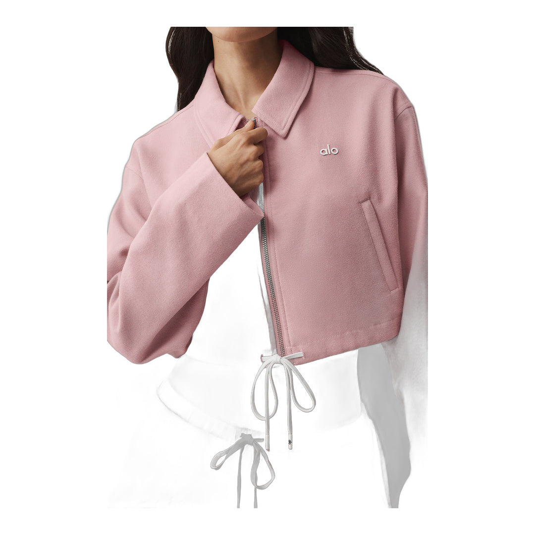 alo Cropped Fan Favorite Full Zip Jacket - Vintage Pink
