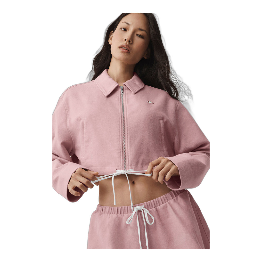 alo Cropped Fan Favorite Full Zip Jacket - Vintage Pink