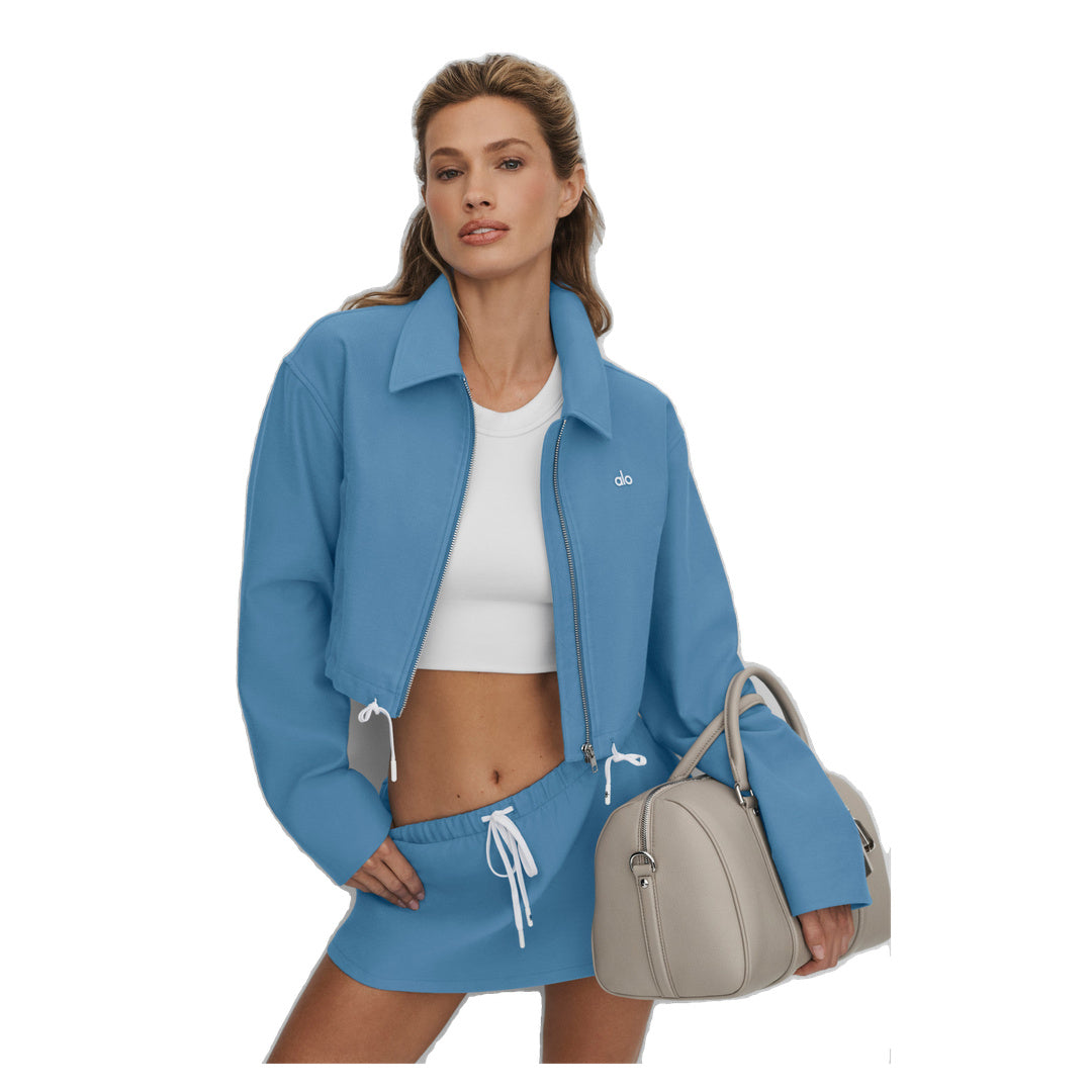 ALO Cropped Fan Favorite Full Zip Jacket - California Blue