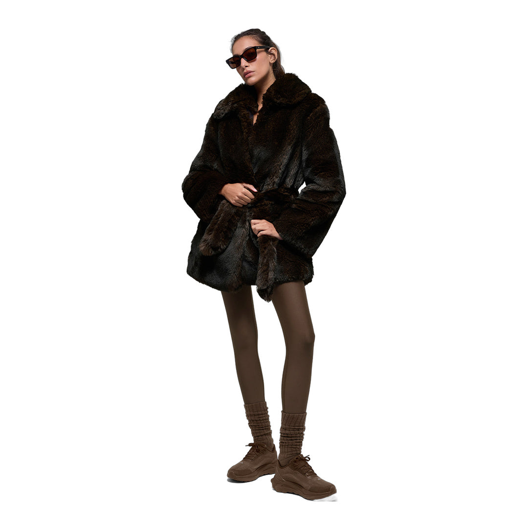 alo Faux Fur Starstruck Coat - Midnight Brown/Black