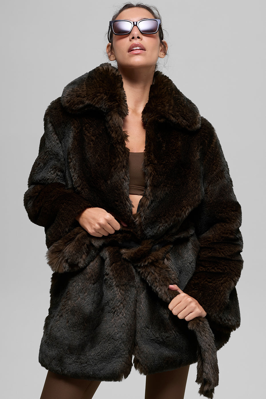 alo Faux Fur Starstruck Coat - Midnight Brown/Black
