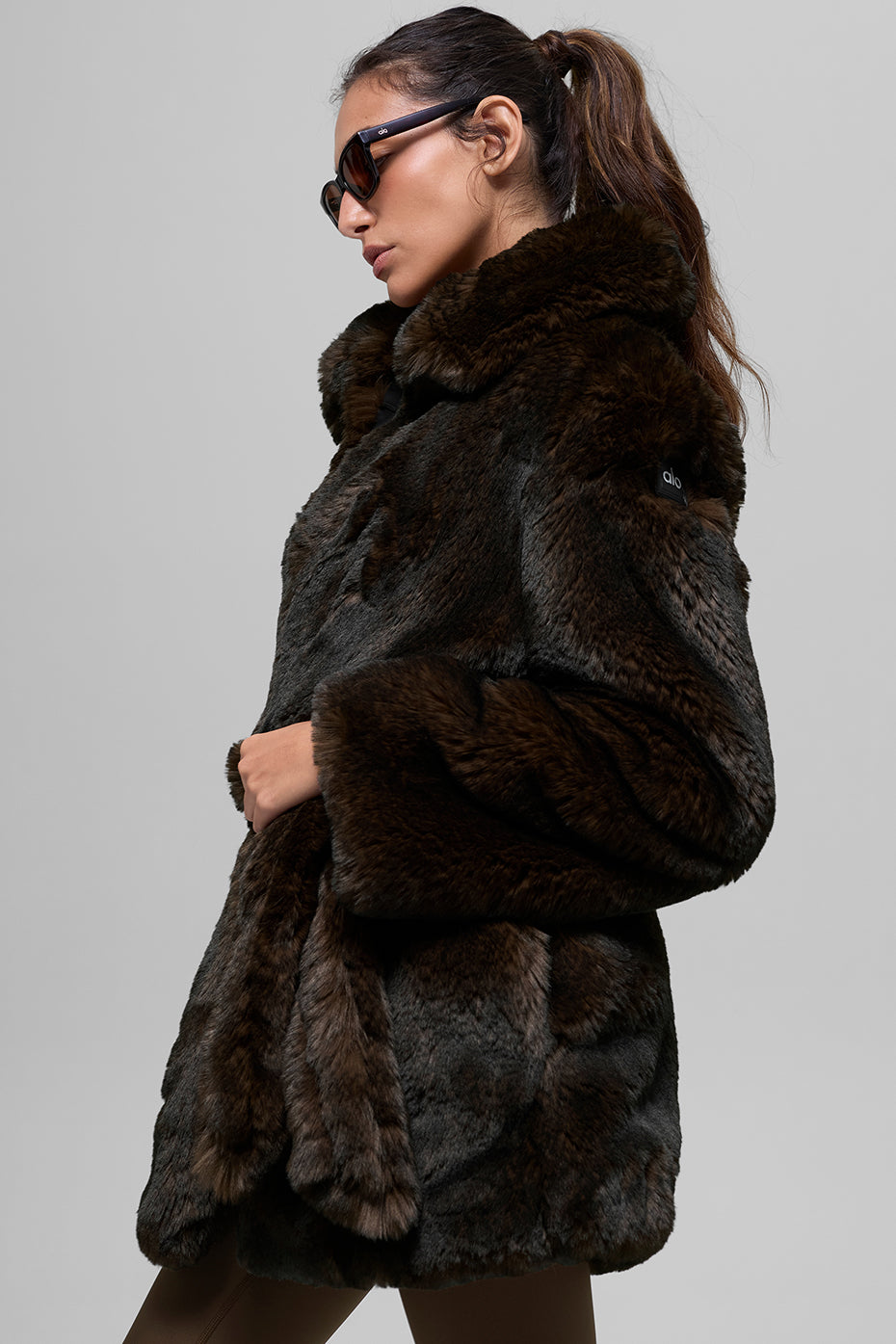 alo Faux Fur Starstruck Coat - Midnight Brown/Black