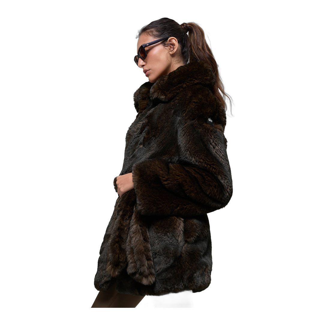alo Faux Fur Starstruck Coat - Midnight Brown/Black