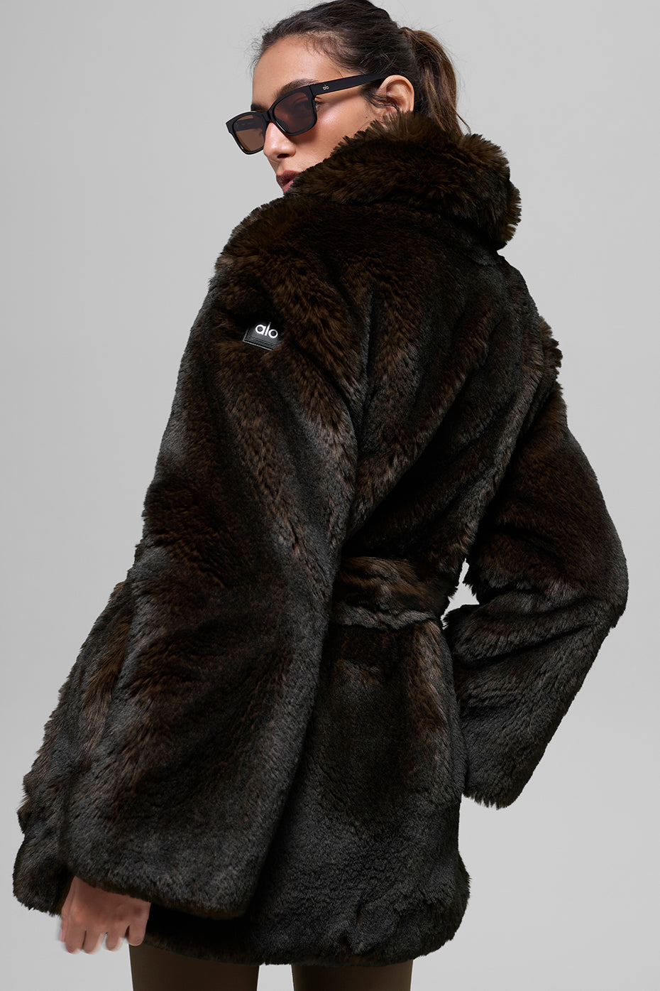 alo Faux Fur Starstruck Coat - Midnight Brown/Black
