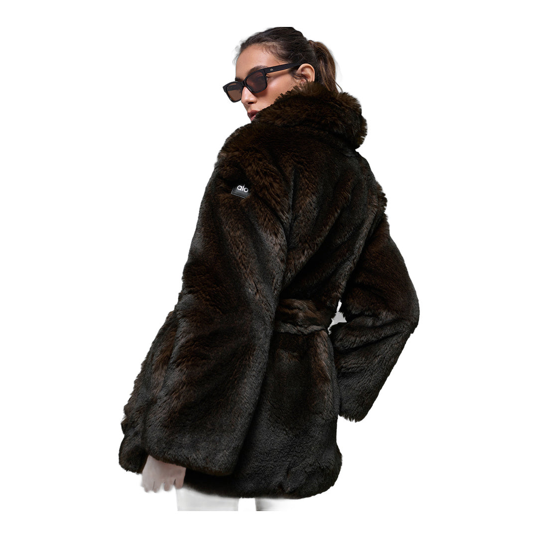 alo Faux Fur Starstruck Coat - Midnight Brown/Black