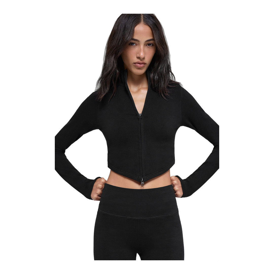 alo Seamless Two Tone Rib Jacket - Black