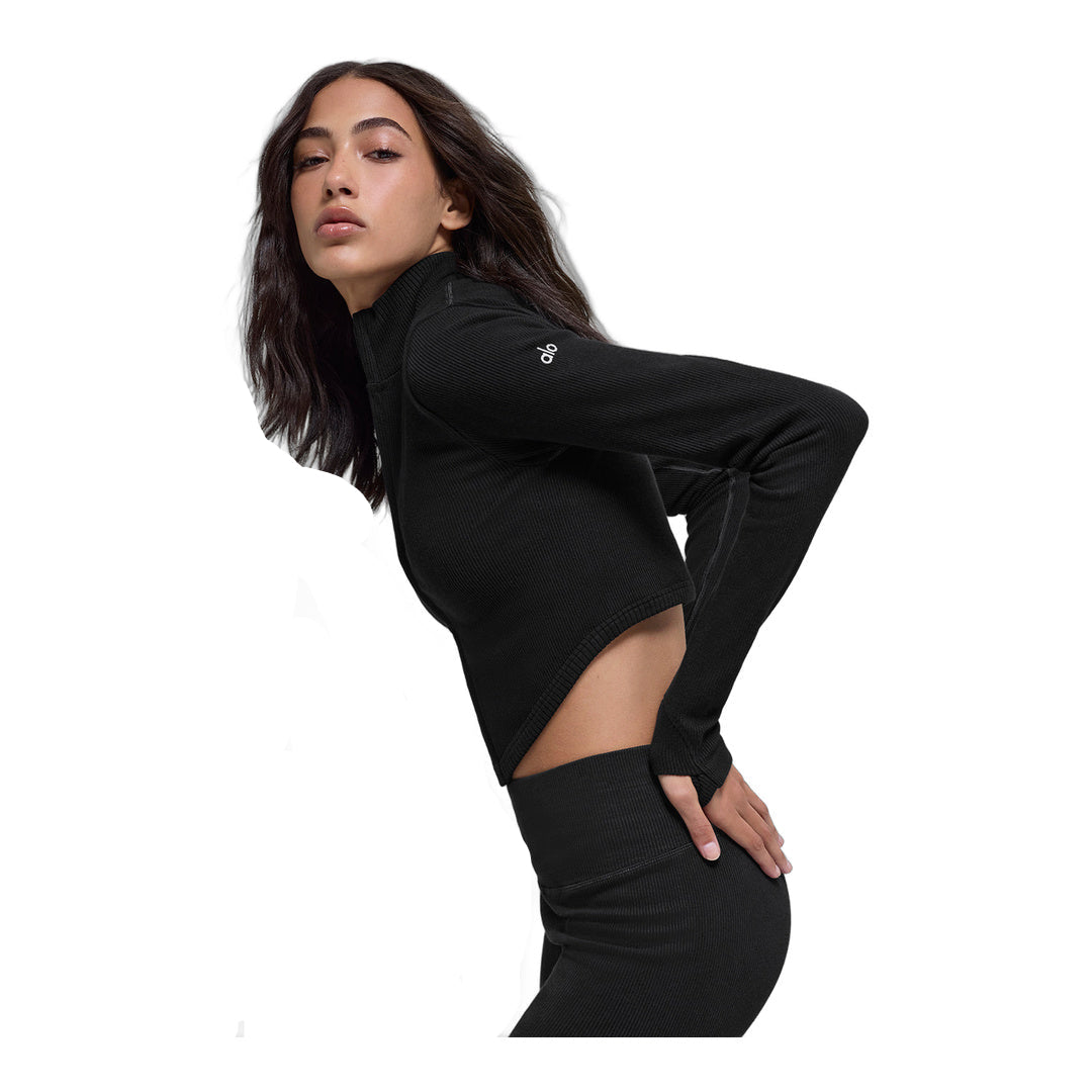 alo Seamless Two Tone Rib Jacket - Black