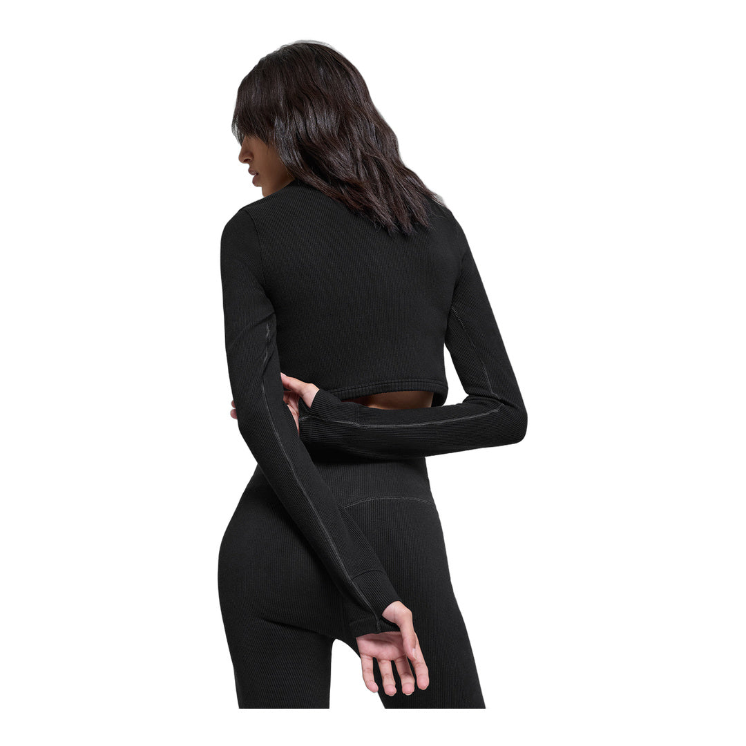alo Seamless Two Tone Rib Jacket - Black