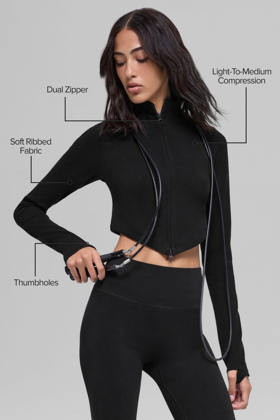 alo Seamless Two Tone Rib Jacket - Black