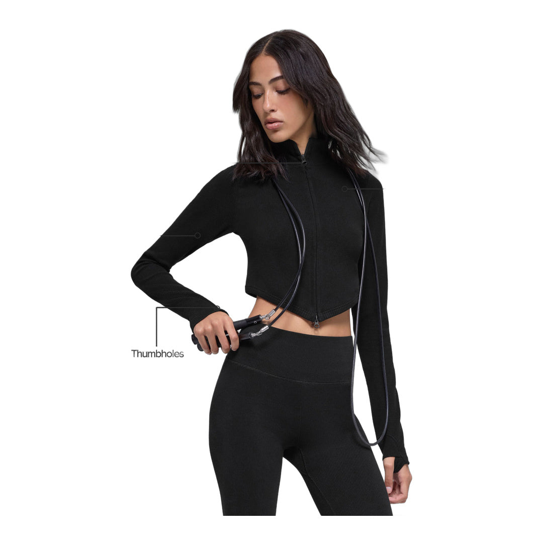 alo Seamless Two Tone Rib Jacket - Black