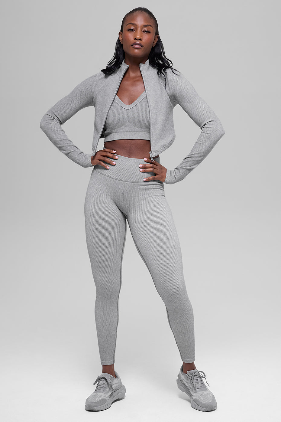 alo Seamless Two Tone Rib Jacket - Light Misty Grey Heather