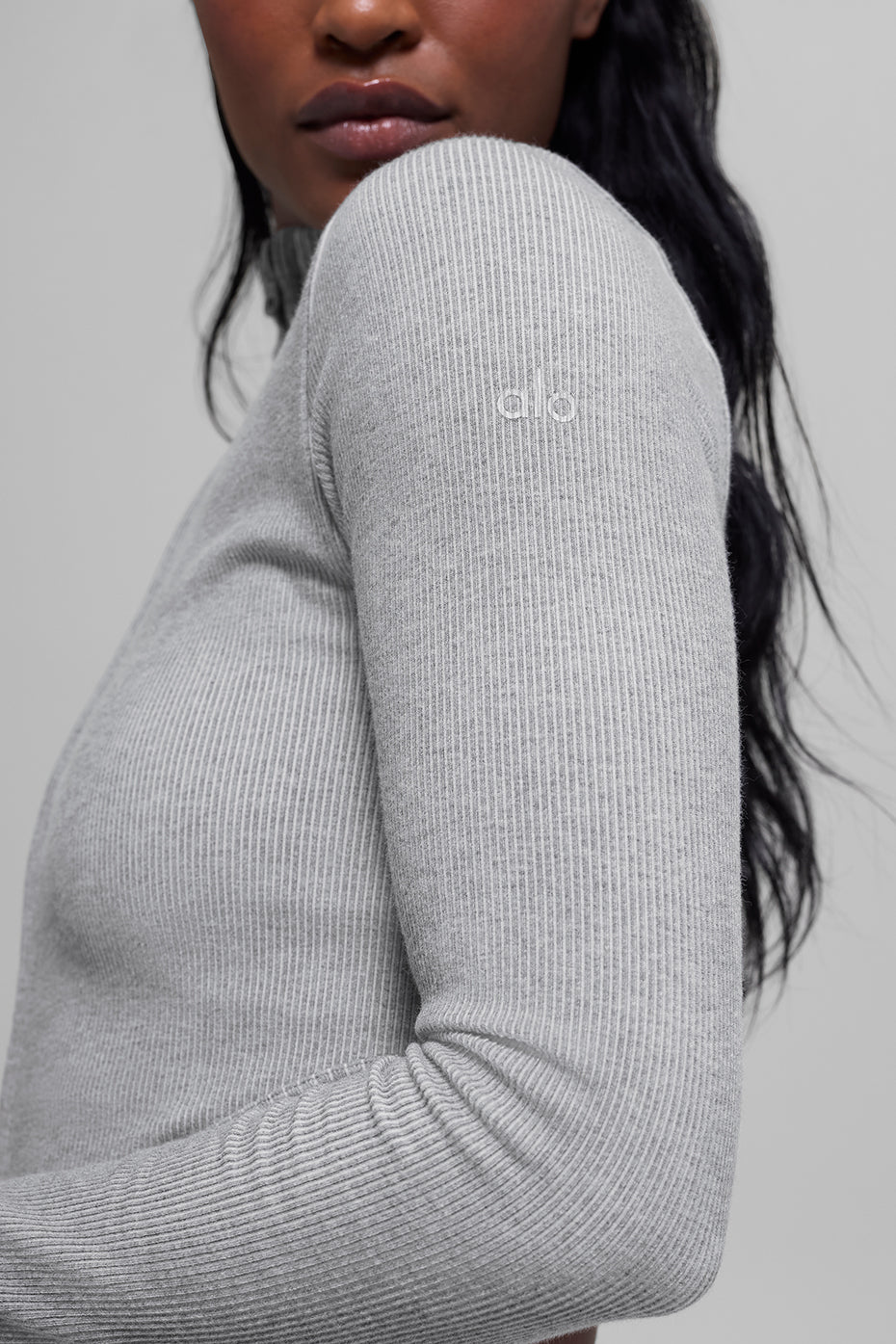 alo Seamless Two Tone Rib Jacket - Light Misty Grey Heather