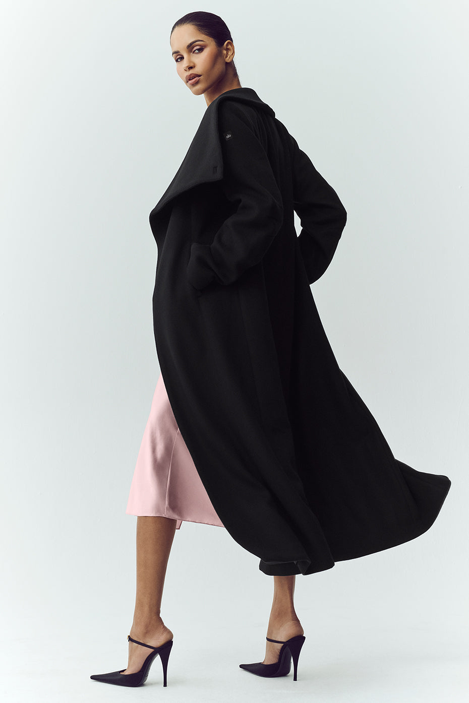 alo Wool Blend Nightfall Long Coat - Black
