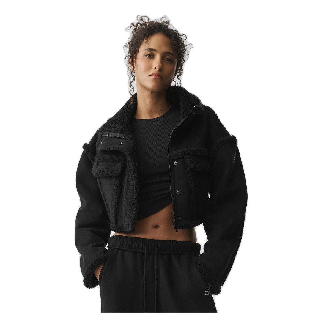 ALO Faux Shearling Snowfall Cropped Jacket - Black