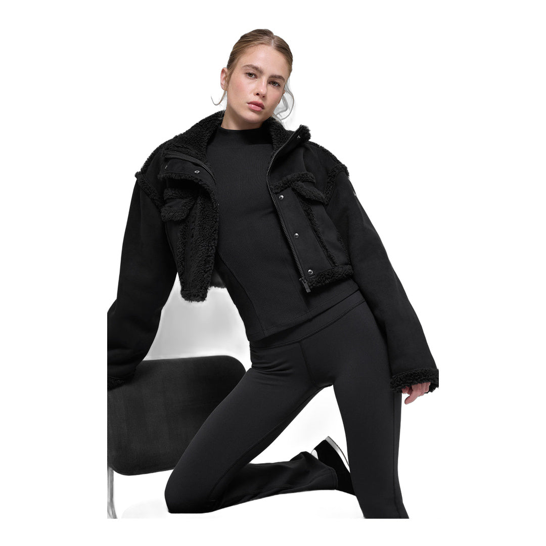 alo Faux Shearling Snowfall Cropped Jacket - Black