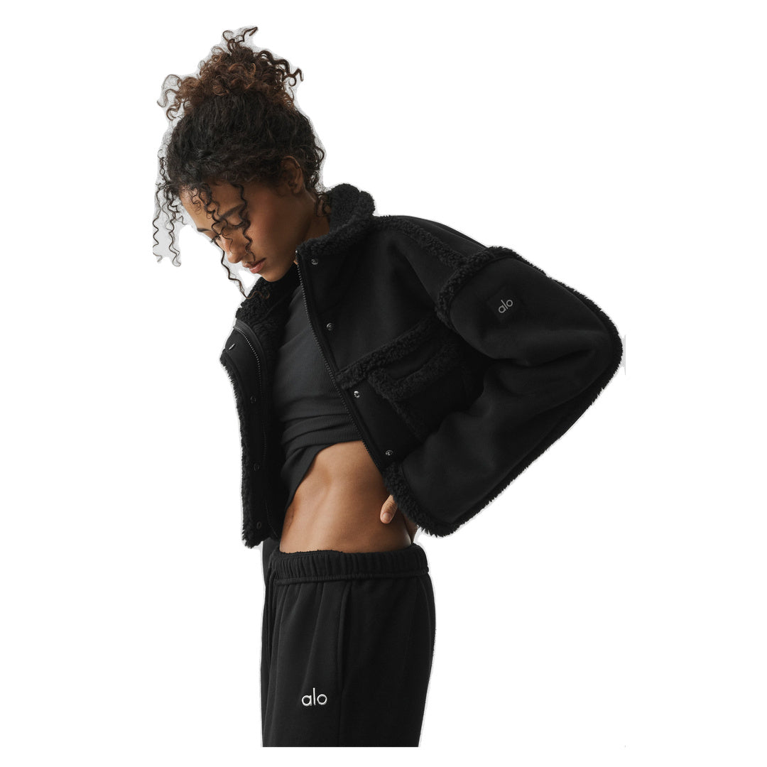 ALO Faux Shearling Snowfall Cropped Jacket - Black