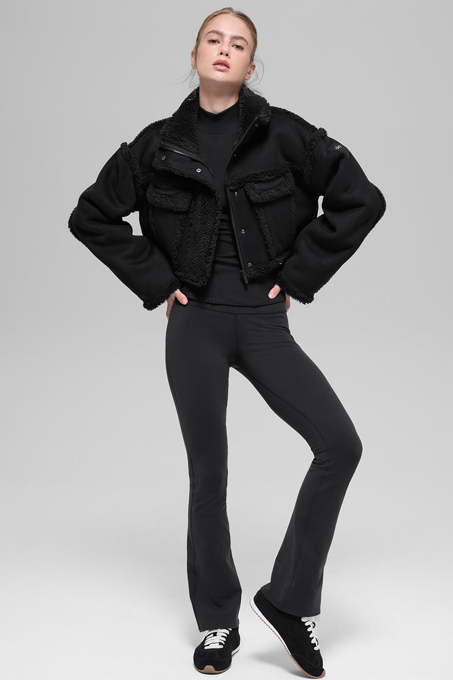 alo Faux Shearling Snowfall Cropped Jacket - Black