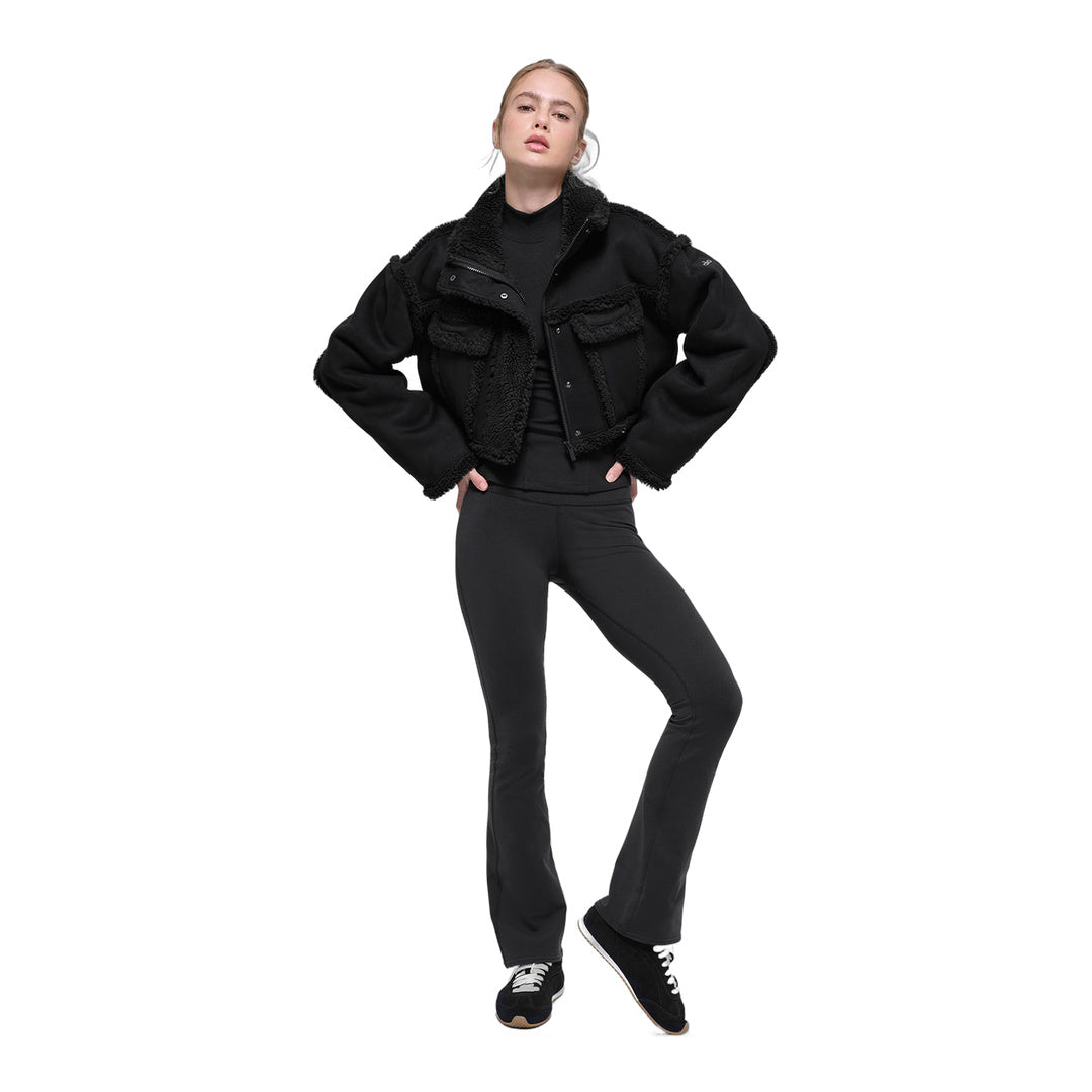 alo Faux Shearling Snowfall Cropped Jacket - Black