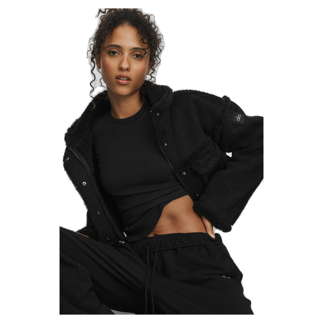 ALO Faux Shearling Snowfall Cropped Jacket - Black