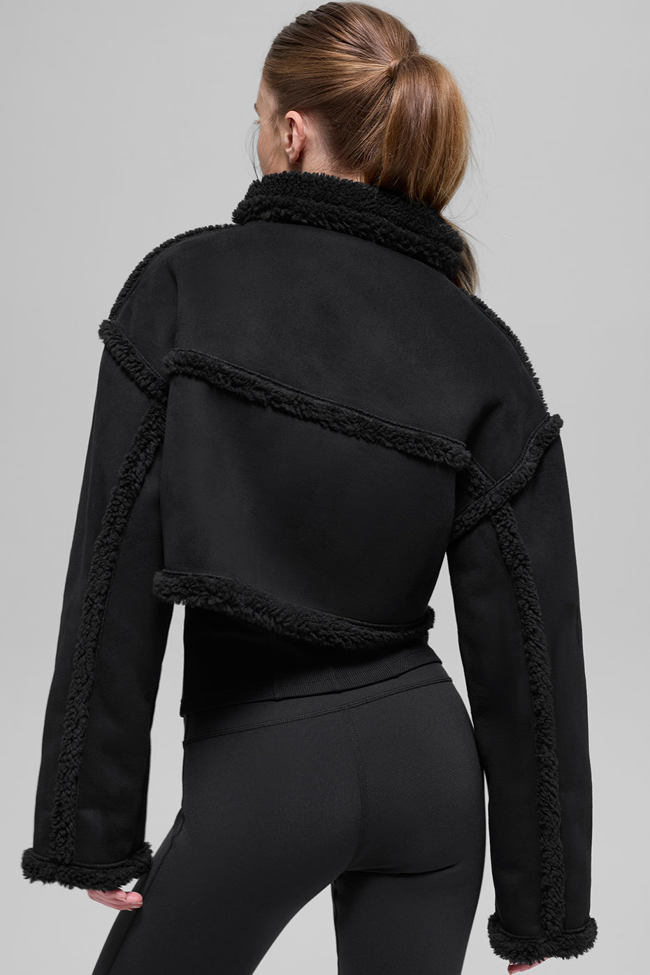 alo Faux Shearling Snowfall Cropped Jacket - Black