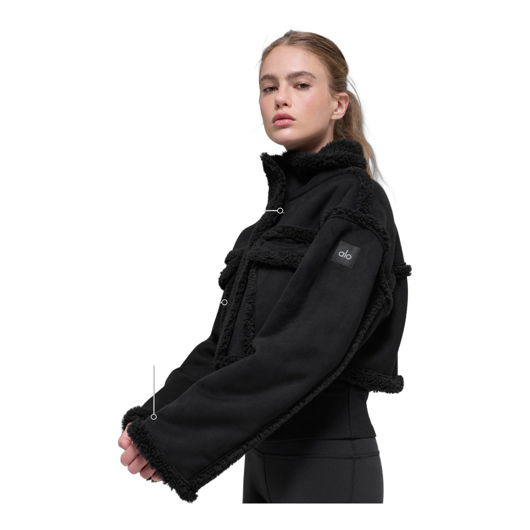 alo Faux Shearling Snowfall Cropped Jacket - Black