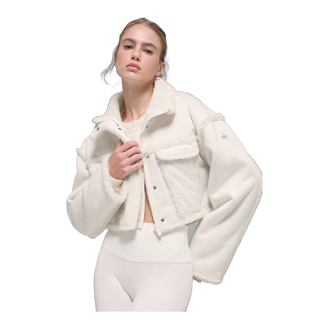 alo Faux Shearling Snowfall Cropped Jacket - Ivory