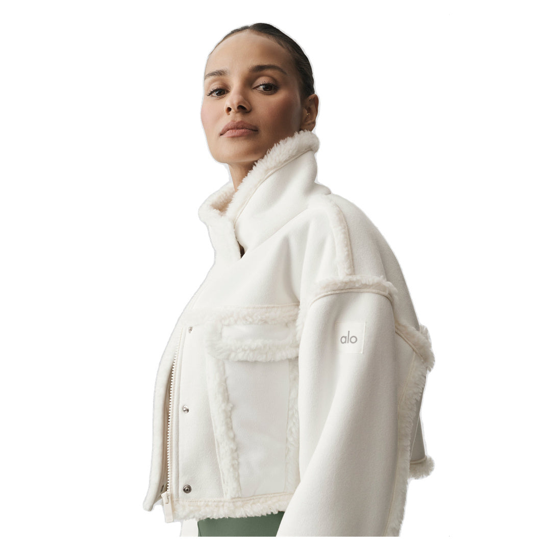 ALO Faux Shearling Snowfall Cropped Jacket - Ivory