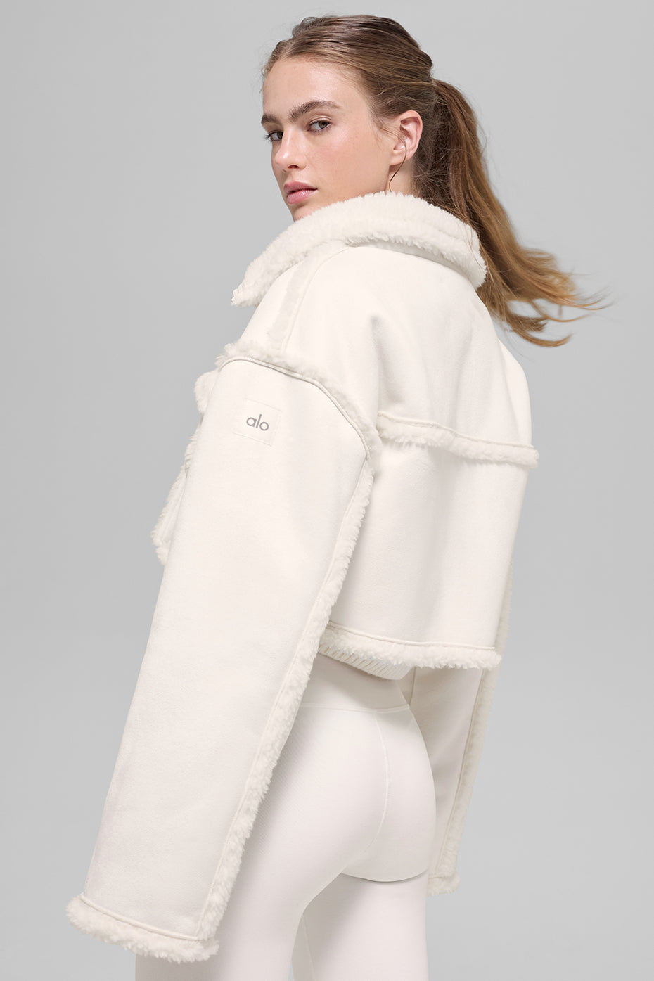 alo Faux Shearling Snowfall Cropped Jacket - Ivory