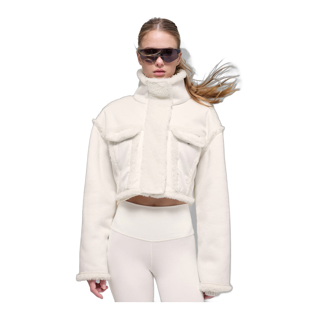 alo Faux Shearling Snowfall Cropped Jacket - Ivory