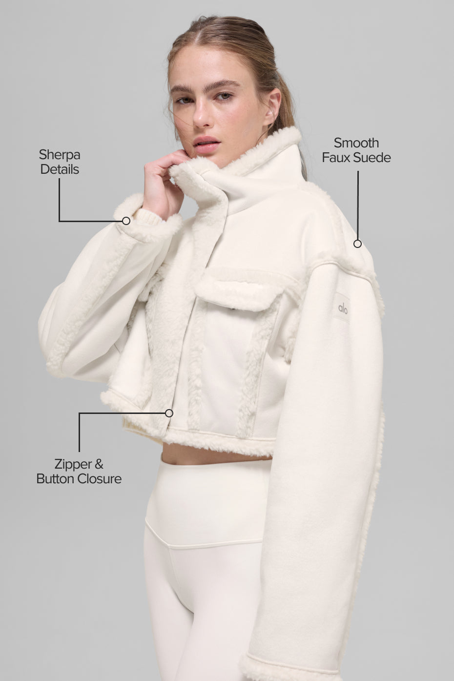 alo Faux Shearling Snowfall Cropped Jacket - Ivory