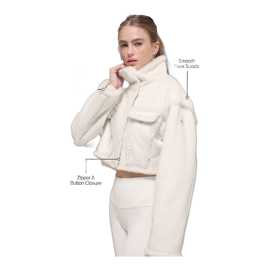 alo Faux Shearling Snowfall Cropped Jacket - Ivory