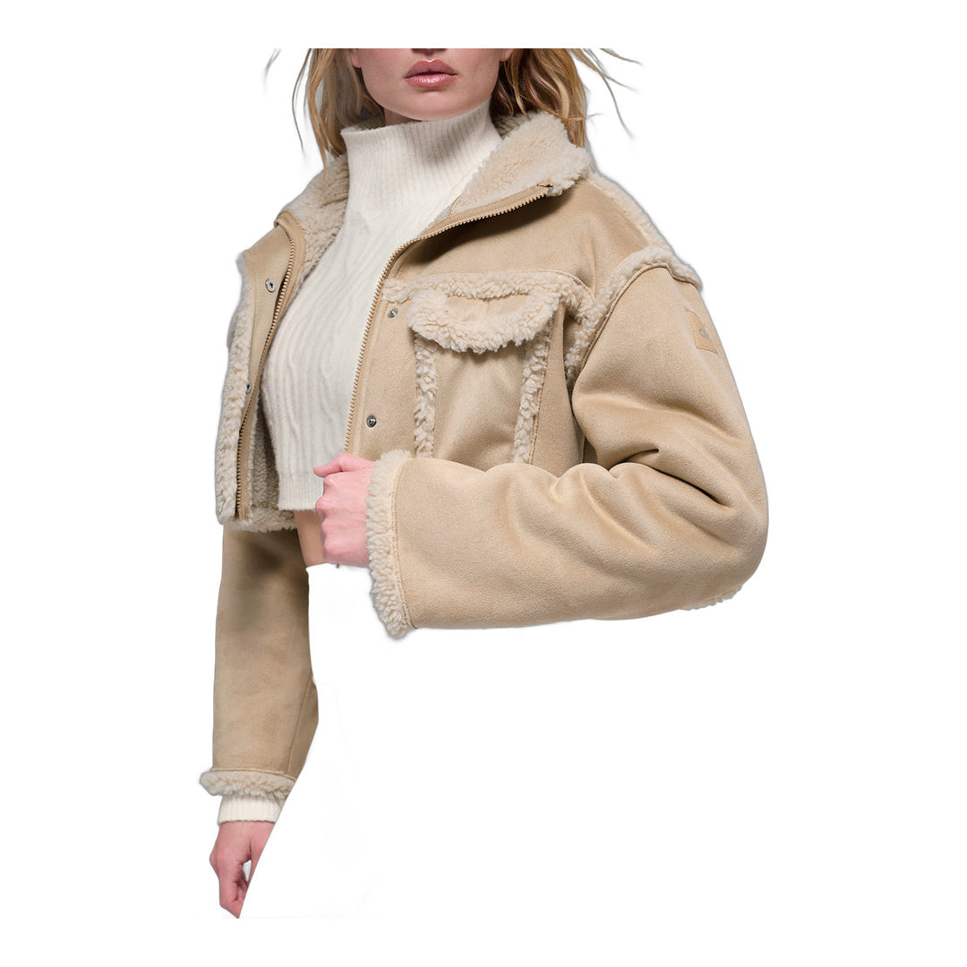 alo Faux Shearling Snowfall Cropped Jacket - Woodland Tan