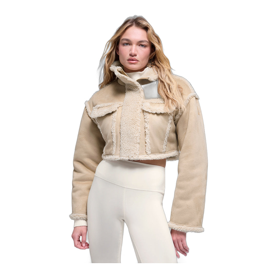 alo Faux Shearling Snowfall Cropped Jacket - Woodland Tan