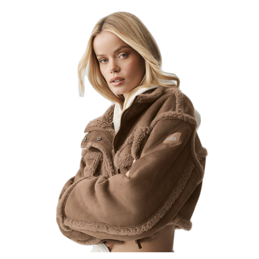 ALO Faux Shearling Snowfall Cropped Jacket - Java Brown