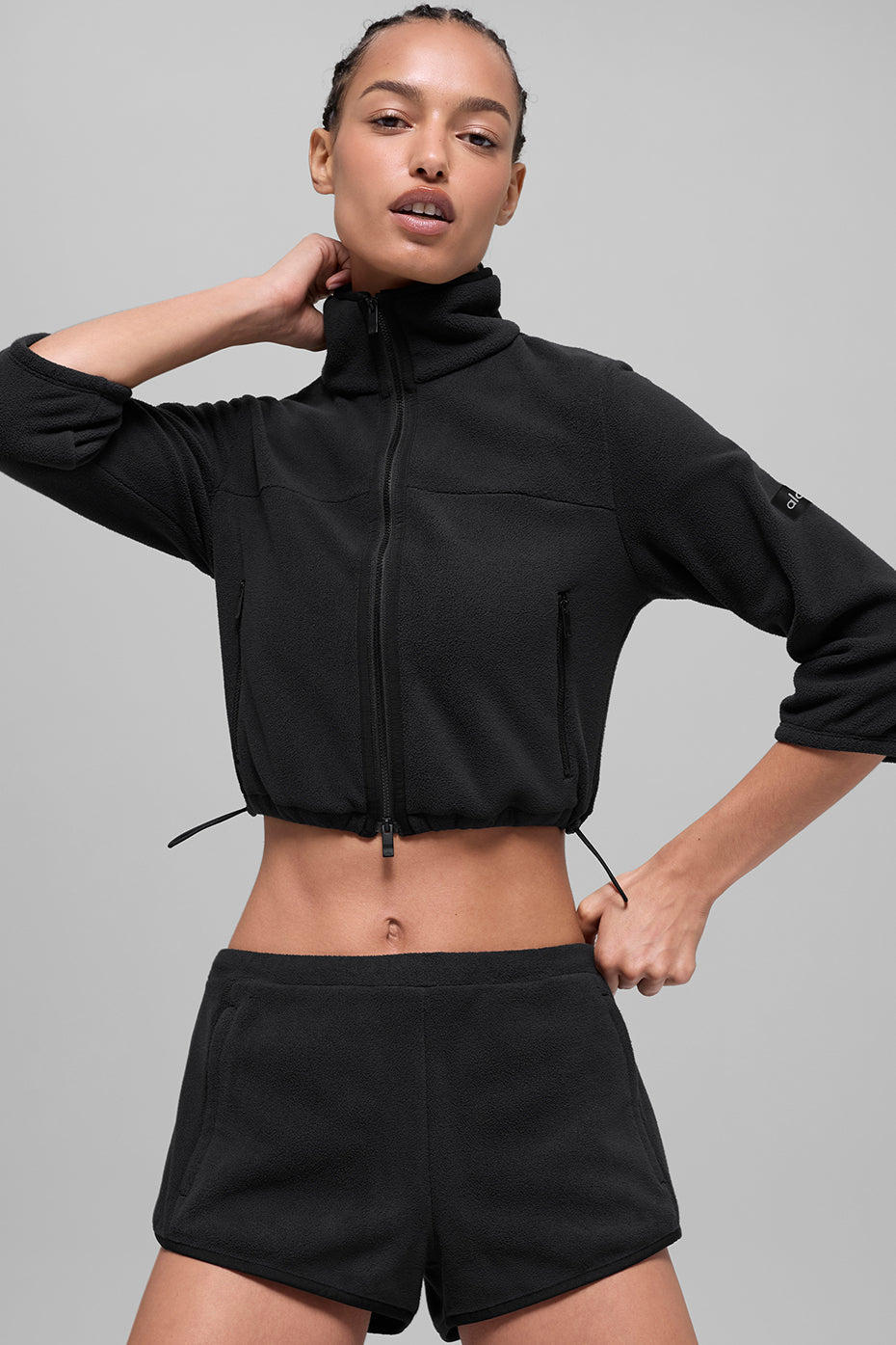 alo Polar Fleece Retreat Cropped Jacket - Black