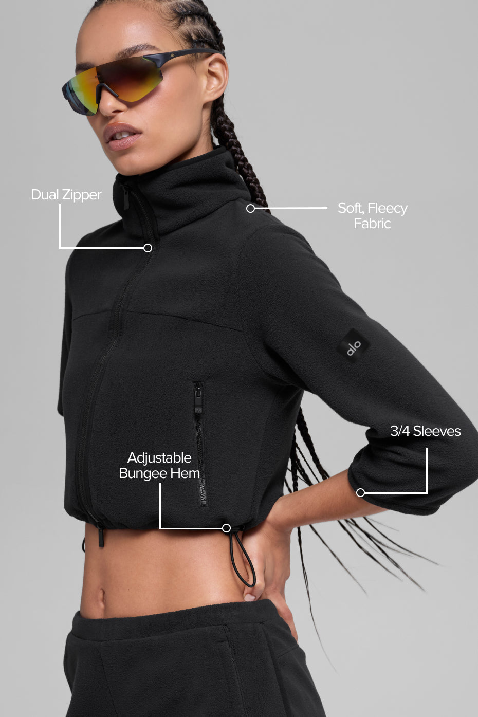 alo Polar Fleece Retreat Cropped Jacket - Black